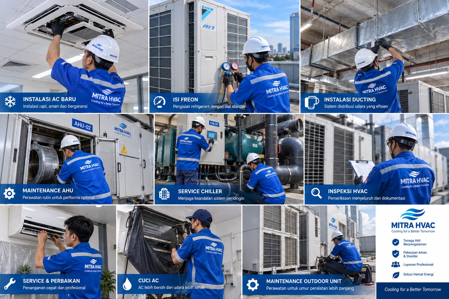 Pekerjaan HVAC industri: AHU, chiller, ducting, dan VRV VRF